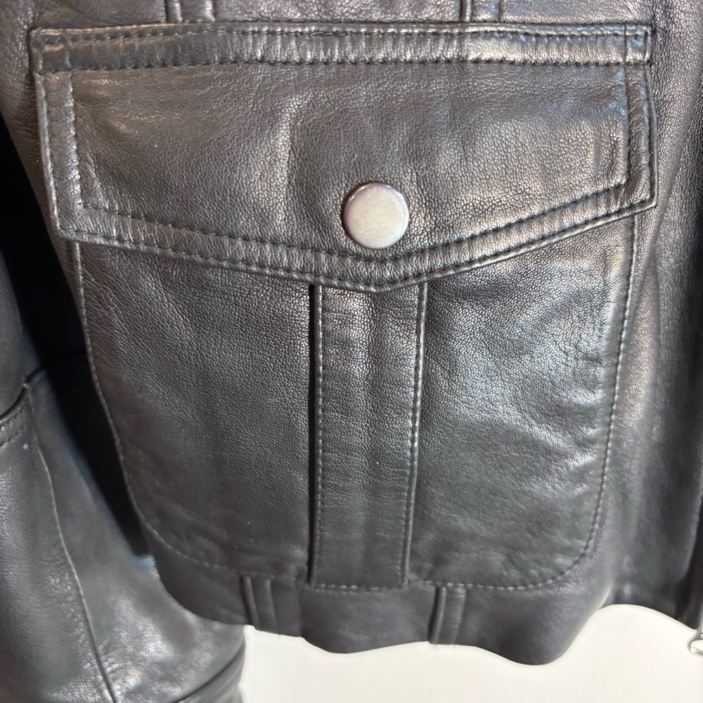 DANIER Sz XL Funnel Neck with Zipper Black Leather Jacket with Pockets Lined - Picture 2 of 10